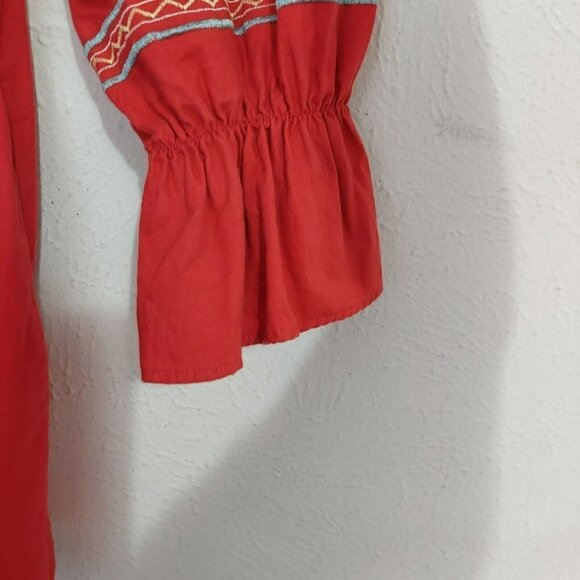 FREE PEOPLE FLEUR DU JOUR OFF-THE-SHOULDER EMBROIDERY DRESS RED Sz S MINI SHIFT - Picture 9 of 13